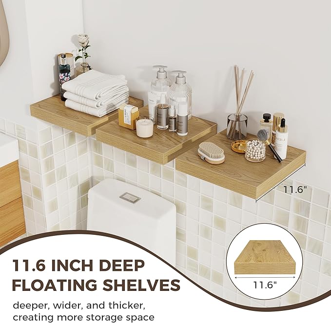 Fun Memories 12 Inch Square Floating Shelves 3 Pack - Wall Shelves with Invisible Brackets, Small Floating Shelves for Wall, 