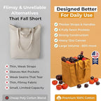 VeraMia Canvas Grocery Bag 3pc XL Set with Real Pockets, Long Shoulder Strap and Short Handle. Heavy Duty, Foldable, Washable