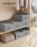 SONGMICS Set of 6 Large Size Wardrobe Clothes Organizers, 6-Compartment Foldable Drawer Organizers with Handles, 16.5 x 11.8 