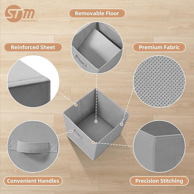 STORAGE MANIAC Storage Cubes, 13 Inch Collapsible Storage Bins with Handles, 8 Pack Fabric Foldable Bins for Organization, Du