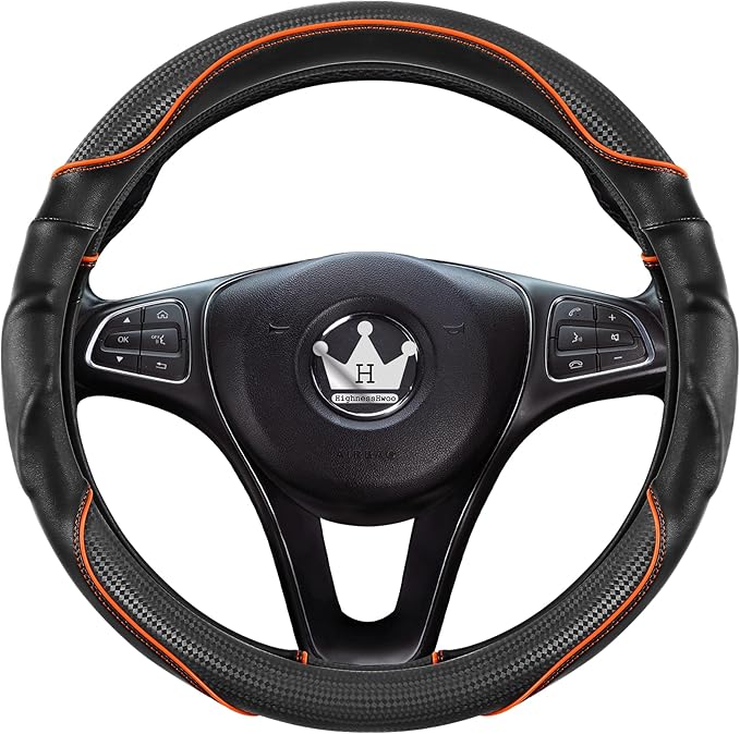 HighnessHwoo 3D Car Steering Wheel Cover Comfort Grip Massage Sporty Anti-Slip Carbon Fiber Faux Leather for Sedan SUV, Unive