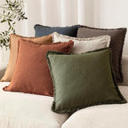 Foindtower Set of 2 Decorative Linen Fringe Throw Pillow Covers Cozy Boho Farmhouse Cushion Cover with Tassels Soft Accent Pi