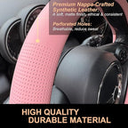 PINCTROT Large Size Nappa Leather Steering Wheel Cover, Slim Fit No Bulk Design, One Piece Leather with Breathable Perforatio