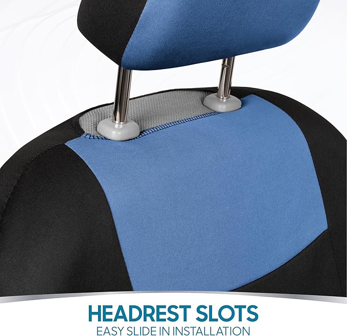 BDK PolyPro Car Seat Covers Full Set in Blue Gray on Black, Front and Rear Split Bench Seat Covers for Cars, Easy to Install 