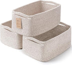 3-Pack Small Storage Baskets for Organizing | Woven Shelf Toy Basket | Rope Baskets for Gifts Empty | Closet Organizer Bins w
