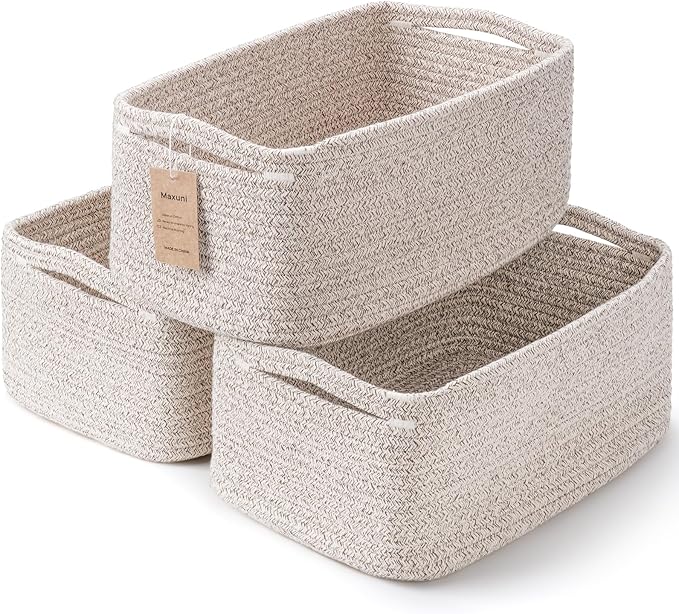 3-Pack Small Storage Baskets for Organizing | Woven Shelf Toy Basket | Rope Baskets for Gifts Empty | Closet Organizer Bins w