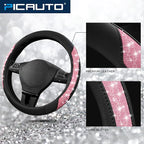 PIC AUTO Steering Wheel Cover, Hot Pink Sparkly Crystal Bling Glitter with Leather, Universal Fit 14.5"-15.5" Car Steering Wh