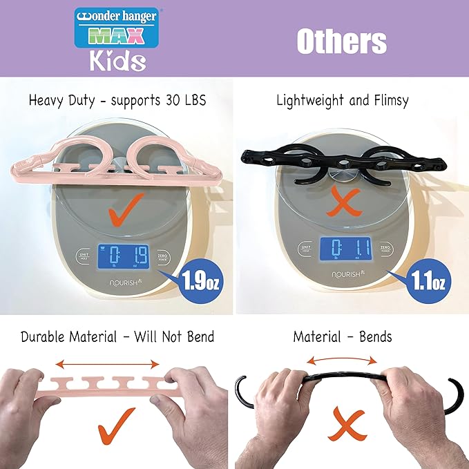 Wonder Hanger Max 10-Pack Space Saving Hangers, Reinforced Hooks Swivels 360°, Cascading Hanger, Teens, College Dorms, Kids &