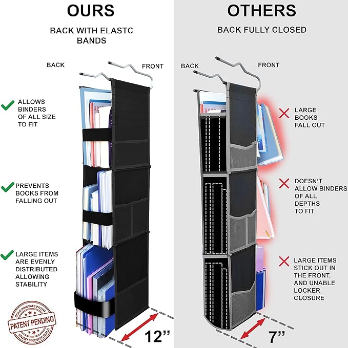 ABRA® 3 Shelf Hanging Locker Organizer for School, Work, Gym, Closet | Deep Shelves 6.5”x 9”| Eco-Friendly Fabric Healthy for