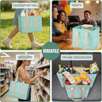 VENO 3 Pack Reusable Grocery Bags, Shopping Bags for Groceries, Tote with Handles and Hard Bottom, Foldable Shopping Cart Organizer, Water Resistant, Heavy-Duty (Evergreen, 6 Gallon)