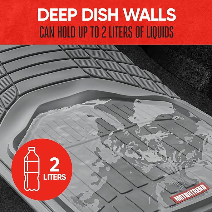 Motor Trend FlexTough Defender Floor Mats for Cars & TrunkShield Trunk Mat Set, Next-Gen Deep Dish Heavy Duty All Weather, Rubber Car Floor Mat Set for Auto Truck Van SUV