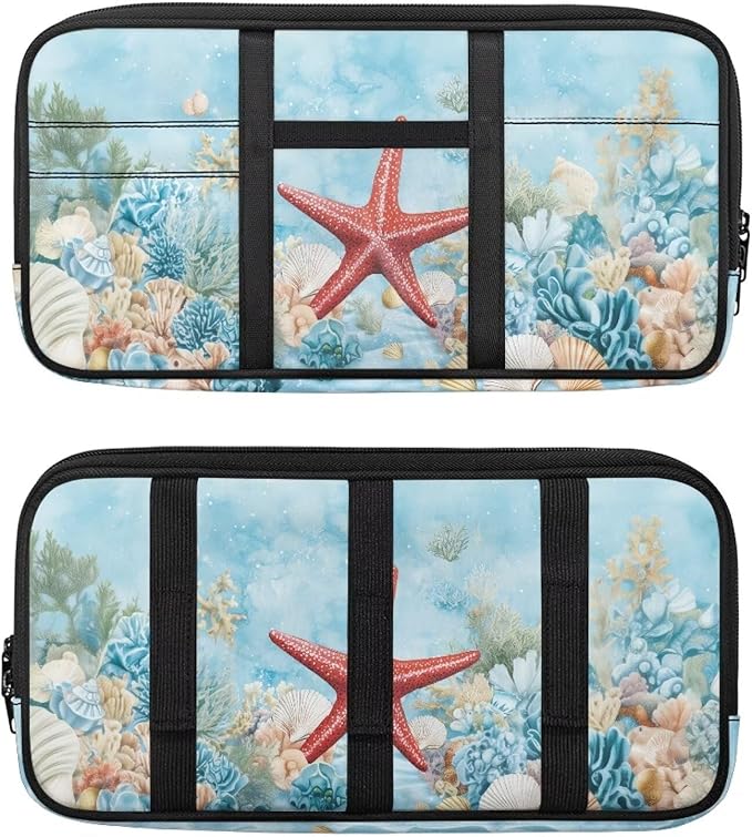 Cute Starfish Car Sun Visor Organizer with Big Zipper Pocket Car Sun Visor Storage Bag Easy Installation Universal Size Fit for Most Cars SUV