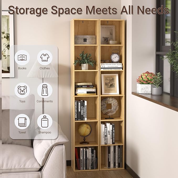 Cube Shelf Organizer, 6 Cube Oak Open Shelf, Freestanding 6-Tier Low Bookcase, DVD Shelf & Lego Display for Living Room, Bedr