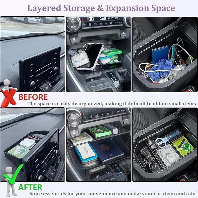 JDMCAR Upgraded Center Console Organizer Compatible with Toyota RAV4 2025 2024 2023 2022-2019 Interior Accessories, Armrest Storage Box, Dash Storage Tray(Not for New 10.5'' Multimedia Display)-3pcs