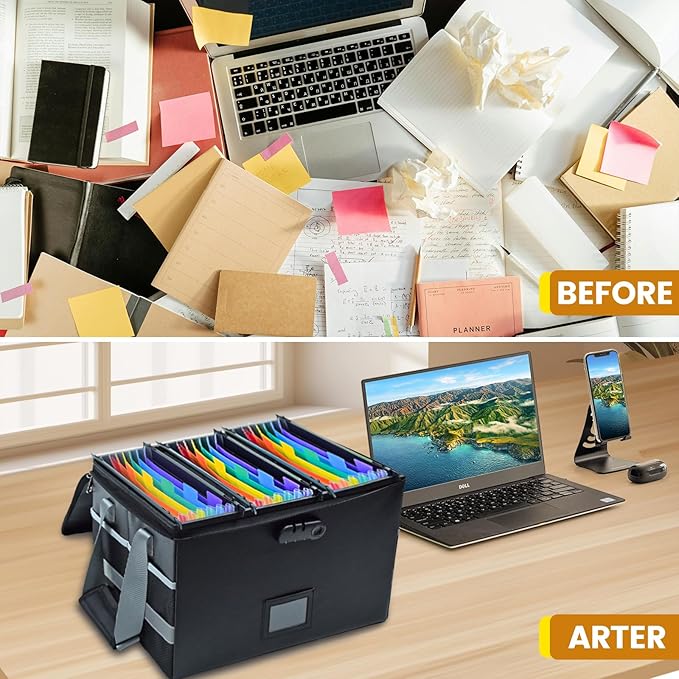 File Box with Hanging Folders Important Fireproof Document Organizer with Lock Collapsible Portable File Box with Handle for 