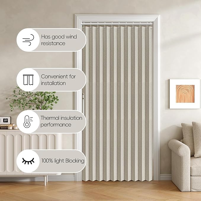Jilron Accordian Door Curtain, 100% Blackout Folding Magnetic Doorway Curtains,Linen Style Closet Doors,for Room Divider,Priv