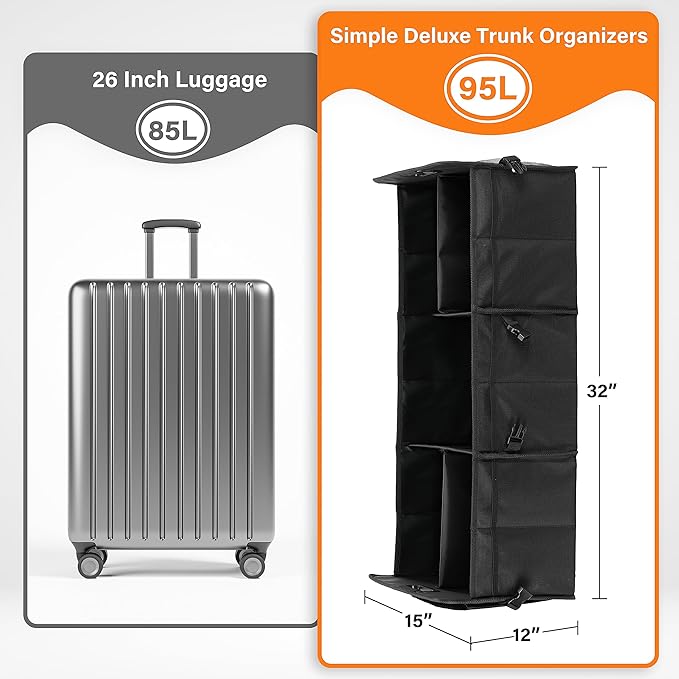 Simple Deluxe Car Trunk Organizer, Multi Compartments Collapsible Trunk Storage, Anti-slip, Waterproof 600D Oxford Polyester,