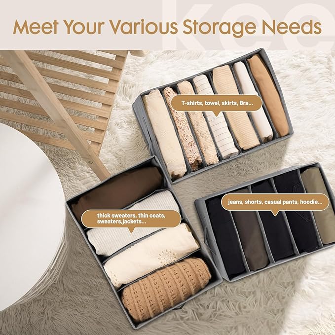 Criusia 6 Pack Large Clothes Organizer, Wardrobe Closet Organizer and Storage with Handles, Foldable Fabric Closet Organizers