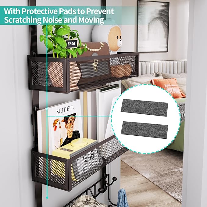HapiRm Over The Door Hanger with Coat Hooks and 2 Baskets, Rustproof & Waterproof Over The Door Hooks, Storage Organizer for 