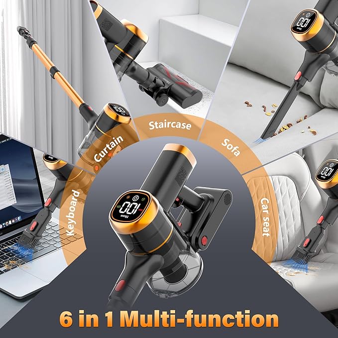 Tikom V500 Cordless Vacuum Cleaner for Home, 40000Pa/450W Stick Vacuum with LED Touch Screen, Charging Wall Dock, Anti-Tangle