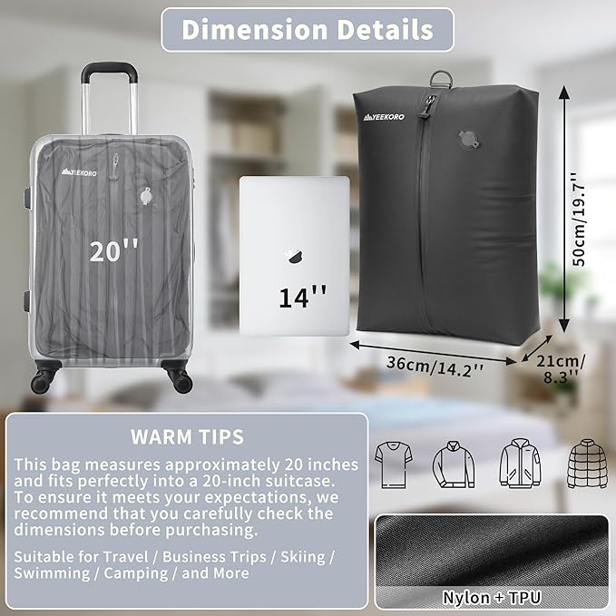 Upgraded Vacuum Bag for Travel, Professional IPX8 Waterproof Reusable Vacuum Compression Bags for Travel Suitcases, Durable S