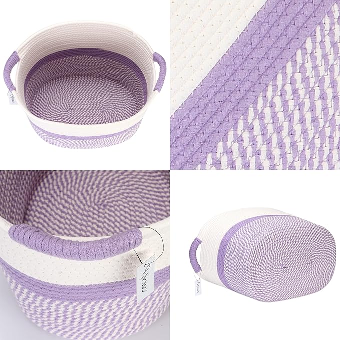 Hinwo Oval Cotton Rope Storage Basket Collapsible Nursery Storage Box Container Organizer with Handles, 16 x 13 inches, Off W