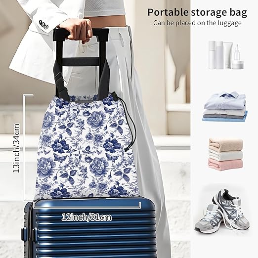 Car Trash Bag Large Hanging Can for Back of Seat, Cute Waterproof Car Garbage Bag for Vehicle, Travelling, Outdoor Cute Blue Whit Flower