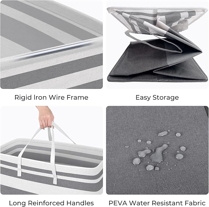 HomeHacks 3-Pack Large Laundry Basket, Waterproof, Freestanding Laundry Hamper, Collapsible Tall Clothes Hamper with Extended