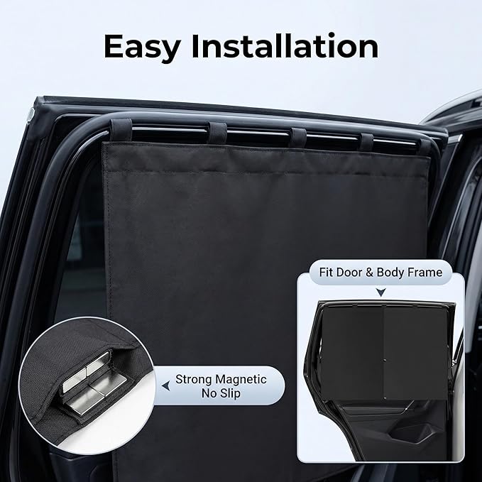 2Pack Car Side Window Curtain Sun Shade,Car Window Shade,Double Layer Sun Shade with Strong Magnets,Universal Sunshade for Cars SUV Trucks(Black-mesh,2PC)