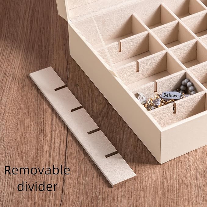 Frebeauty Earring Organizer Classic Jewelry Box 50 Slots Double Layer Jewelry Storage Case with 6 Necklace Hook and Bracelet 