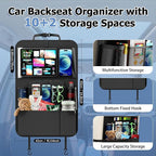 KaiCross Backseat Car Organizer with Upgraded Foldable Tray, Car Seat Organizer for Kids, Travel Accessories with 9 Storage Pockets,Car Seat Organizer Backseat with Touch Screen-1 Pack