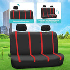 FH Group Unique Flat Cloth Full Set Car Seat Covers w. Silicone Steering Wheel Cover- Universal Fit for Most Cars, Trucks, SUVs or Vans (Red/Black)