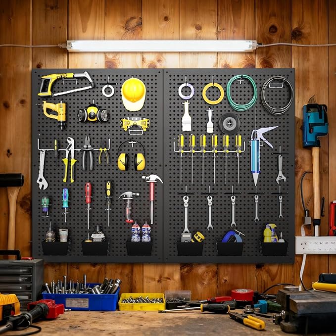 Pegboard kit with Accessories,Includes 2 Pack 16" X 24" Steel Peg Board and 120 PCS Varied Pegboard Accessories,can be Used f