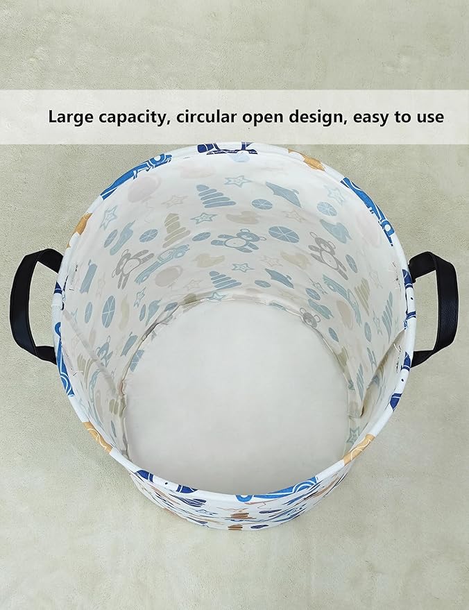 QUEENLALA Large Storage Basket,Laundry Hamper/Bathroom/Home Decor/Collapsible Round Storage Bin,Boys and Girls Hamper/Boxes/C