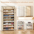 Laiensia 9-Tier Shoe Rack ，Space Saving Shoe Storage Organizer Non-Woven Cover Shoe Shelf Holds 36-45 Pairs for Bedroom, Hall