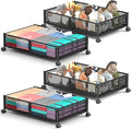 Under Bed Storage With Wheels, 4 Pack Foldable Pattern Carved Metal Under Bed Storage Containers, 60L Rolling Underbed Storag