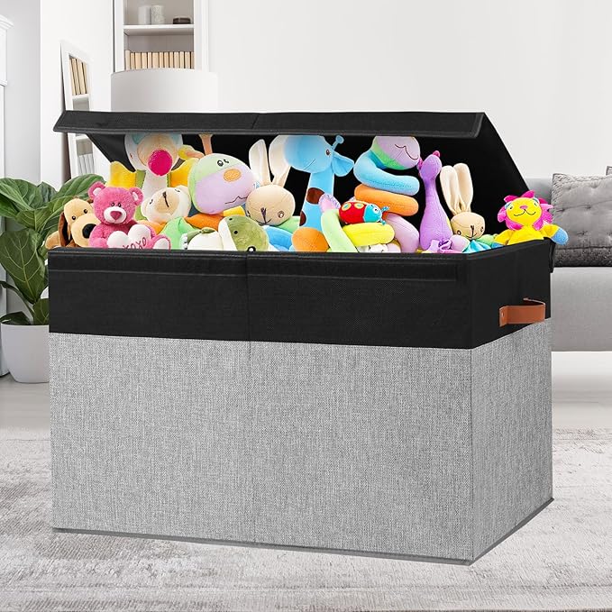Gowee Large Toy Storage Box with Lid, Sturdy Toys Storage Chest Bin Organizer Basket with Dividers for Kids, Boys, Girls, Nur