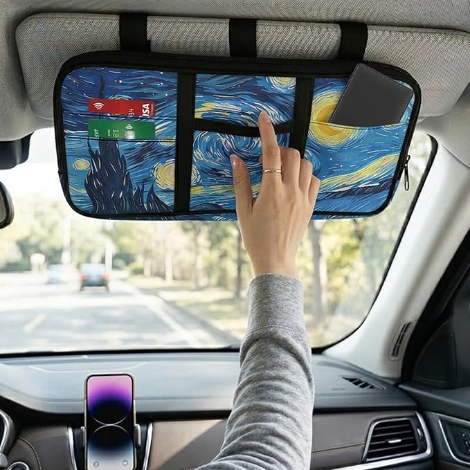 Starry Sky Car Sun Visor Storage Bag Multi-Function Organizer for Card Pen Invoice Pouch Case Bag Universal for Car Sun Visor Accessory 11.81 x 5.9 Inch