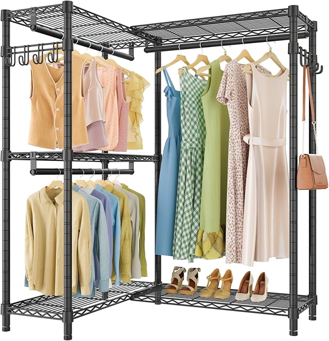 VIPEK L4 Garment Rack L Shaped Clothes Rack for Corner, Freestanding Portable Wardrobe Closet Heavy Duty Clothing Rack with 3