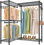 VIPEK L4 Garment Rack L Shaped Clothes Rack for Corner, Freestanding Portable Wardrobe Closet Heavy Duty Clothing Rack with 3