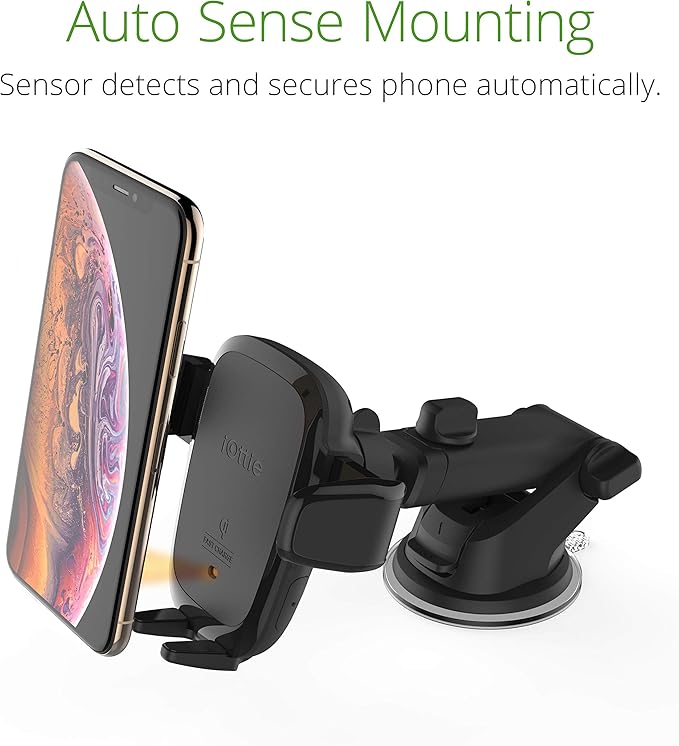 iOttie Auto Sense Qi Wireless Car Charger - Automatic Clamping Dashboard Phone Mount with Wireless Charging for iPhone, Samsung Galaxy, Google Pixel, Huawei, LG, and Other Smartphones