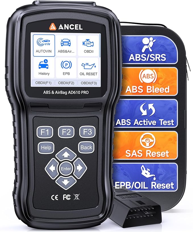 ANCEL AD610 Pro ABS SRS OBD2 Scanner, ABS Bleeding, SAS Calibration, ABS, Airbag, EPB, Oil Reset, Full OBD2 Functions, AutoVIN