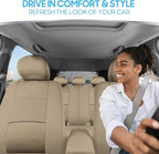BDK OS-309-AB Tan Trim Black Car Seat Covers Full 9 Piece Set, Sleek & Stylish, Split Option Bench 5 Headrests Front & Rear B