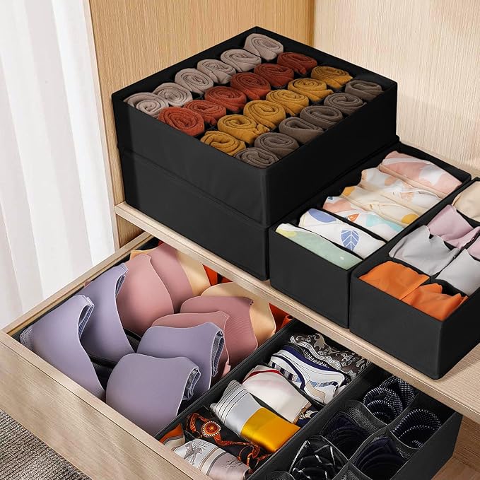 12 Pack Drawer Organizers, 116 Compartments Fabric Foldable Dresser Drawer Organizers for Clothing, Closet Organizers