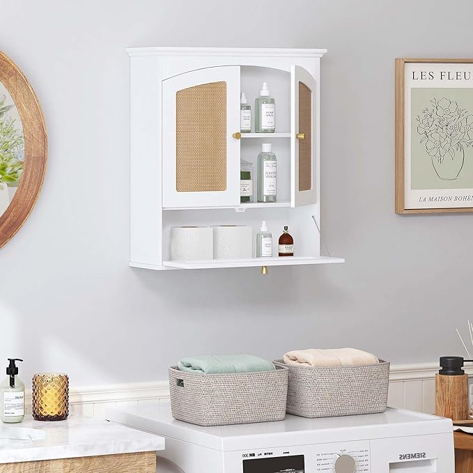 Spirich Bathroom Cabinet Wall Mount, Boho Medicine Cabinet for Bathroom, Over The Toilet Storage Cabinet with Rattan Doors an