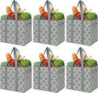 WISELIFE Reusable Grocery Bags 6-Pack Foldable Washable Storage Bins Basket Water Resistant Shopping Utility Tote Bag Grey