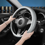 Red Rain Gray Cowhide Steering Wheel Covers Genuine Leather Car Steering Wheel Cover Universal 15inch / Size M Wheel Cover for Car SUV Truck (C-Gray-M)