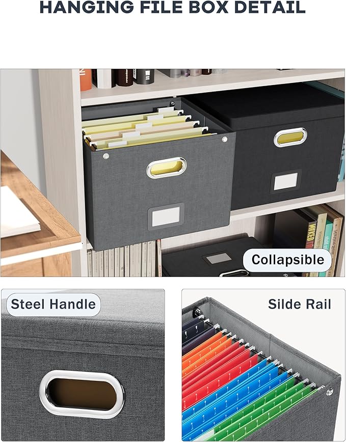 Oterri File Organizer Box with Lid,Large Hanging Filing Box with Mesh Pocket, Document Organizer for Letter Files, Portable S