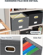 Oterri File Organizer Box with Lid,Large Hanging Filing Box with Mesh Pocket, Document Organizer for Letter Files, Portable S