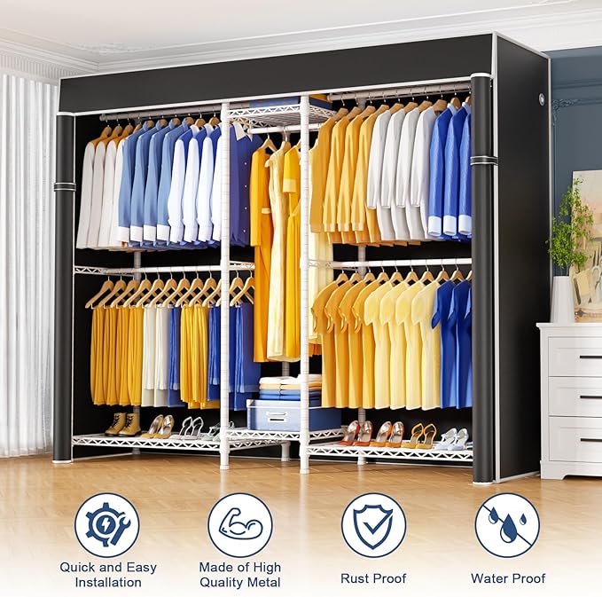 Ulif E12C Pro Heavy Duty Closet Organizer System，Freestanding Clothing Racks for Hanging Clothes，Adjustable Garment Rack 71"W